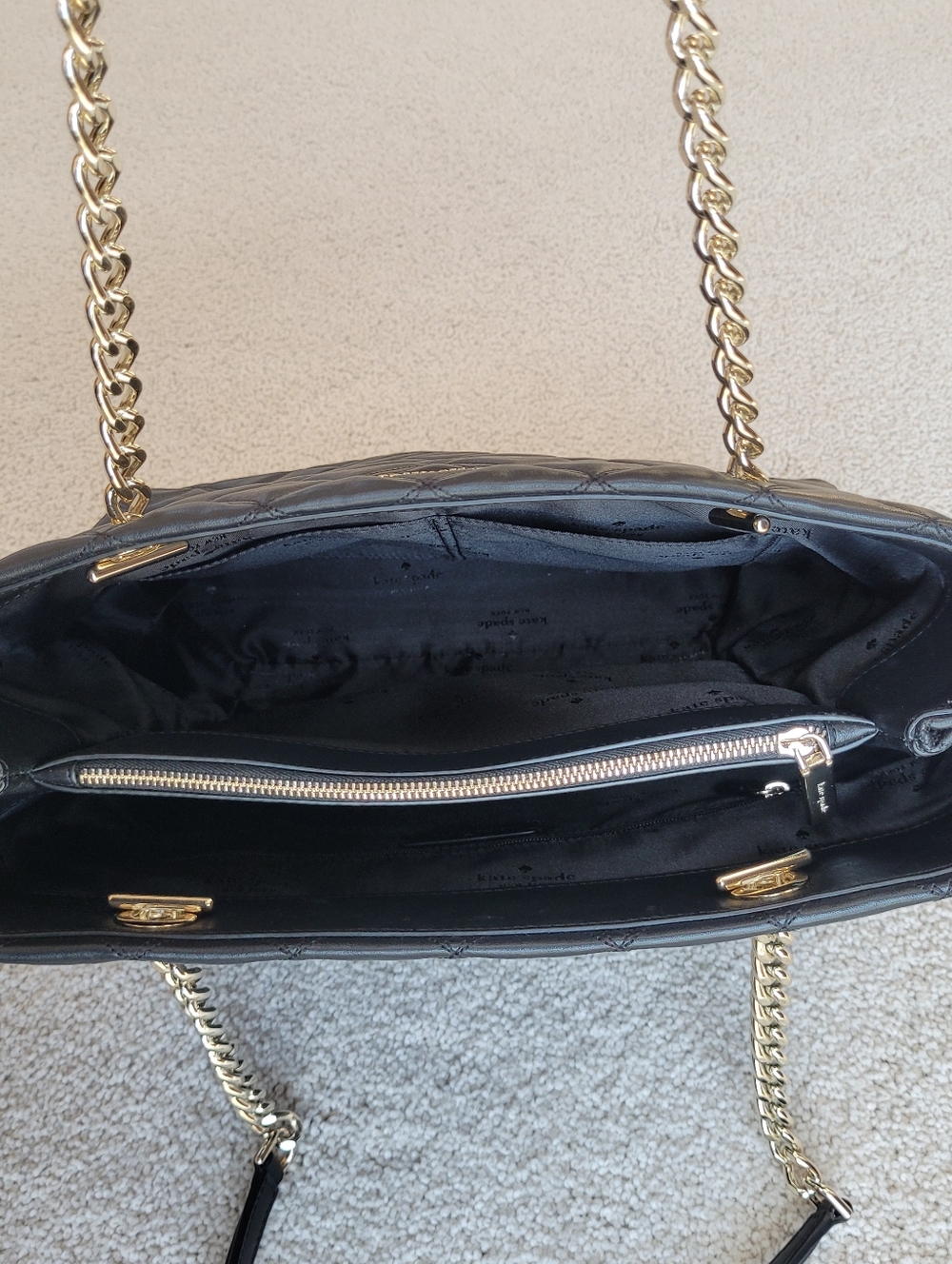 kate spade ♠️ Natalia Smooth Quilted Leather Tote Bag with Gold Chain Straps - Picture 12 of 15